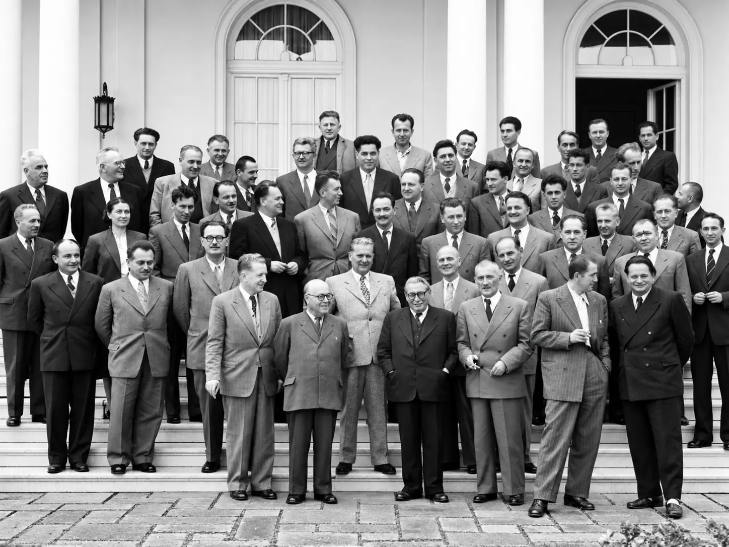 Josip Broz Tito, Krsto Popivoda, Aleksandar Ranković, Edvard Kardelj, Milovan Đilas, Moša Pijade, Koča Popović, Svetozar Vukmanović Tempo, Ivan Gošnjak 18 April 1955